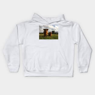 Scottish Highland Cattle Cow and Calf 2120 Kids Hoodie